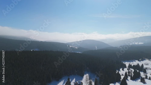 Winter landscape captured from above in mountain region with