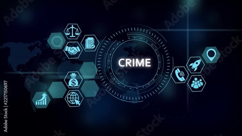 Crime prevention and digital security concept with hud interface and global network icons cybercrime