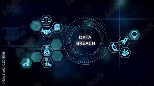 Data breach cyber security concept with digital hud interface and global network icons cybersecurity