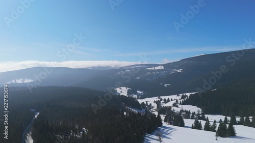 Mountain landscape viewed from above during winter