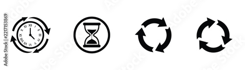 Fotografie Time management and refresh cycle icon set with clock, hourglass, repeat and circular arrows for workflow, deadline and process