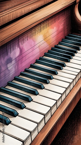 Up Close Angle Piano Keys Wooden Body Musical Instrument Music Song Concert Keys