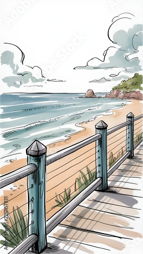 Wooden Boardwalk Pier Footpath Path Coastal Fence Ocean Beach Sea Shore Landscape