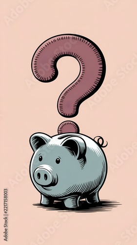 Piggy Bank Coin Slot Large Question Mark Financial Query Savings Planning Banking