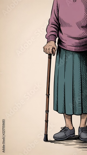 Elderly Woman Lower Body Walking Stick Cane Feet Shoes Geriatric Aging Senior Support