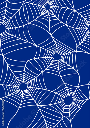 Spider web on dark blue background, seamless pattern
