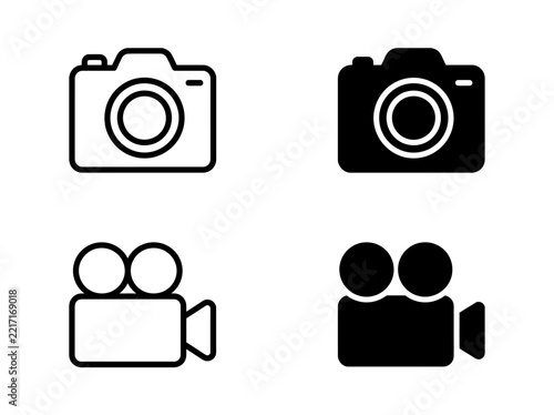Camera and film camera icons in flat and outline style with photography