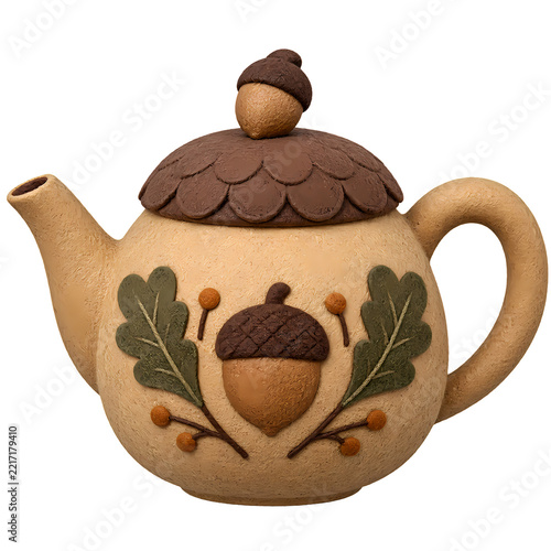 Teapot with acorn illustration for fall