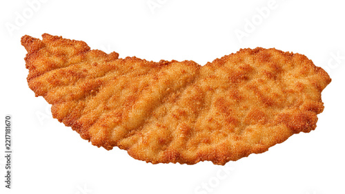 Golden crispy breaded fried food cutlet on black background