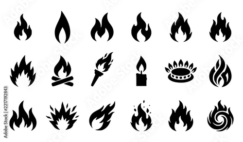 Fire Flame Silhouette Icon Set Editable Vector Illustration
