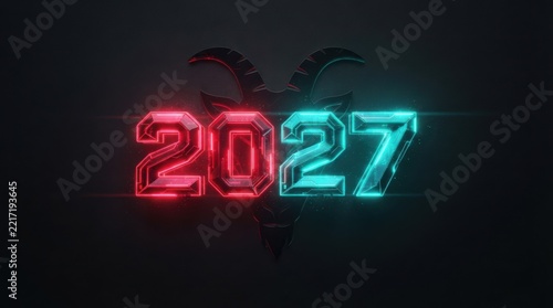 Stylized 2027 Neon Text with Goat Silhouette