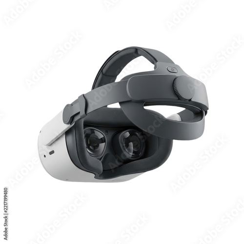 Modern virtual reality headset with adjustable strap isolated on transparent background