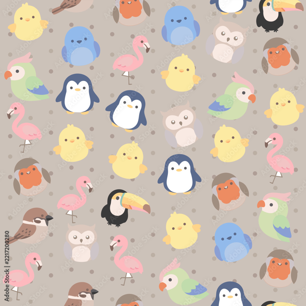 Fototapeta premium Seamless pattern with cute cartoon birds for children textile design and nursery room decoration