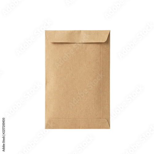 Blank brown craft paper envelope isolated on transparent background