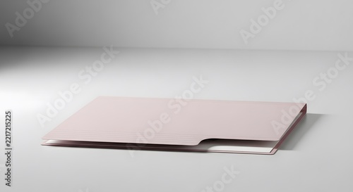 A single closed light pink paper office folder lying flat on a clean surface area