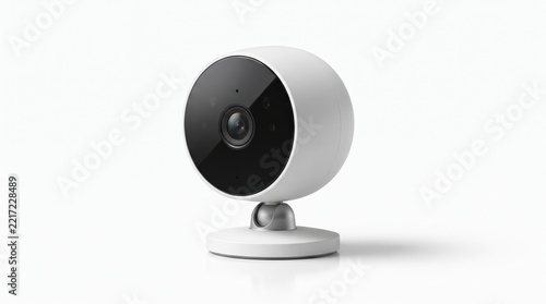 Modern smart home security camera and wireless indoor health monitoring sensor device isolated on white background