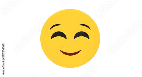 Yellow smiling face emoji with closed eyes and a gentle expression isolated on a clean transparent background for digital communication designs