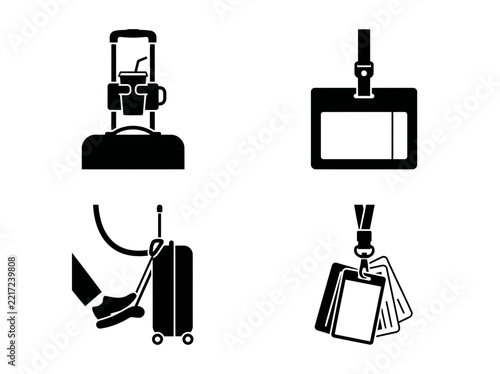 Collection of Flat Travel Airport Accessories and Identification Card Icons for Professional Business and Vacation Trips