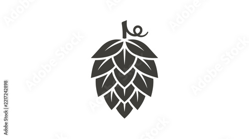 Detailed hops cone vector illustration featuring dark grey silhouette and clean minimalist design style