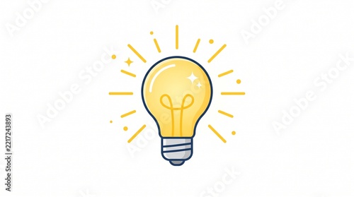 Bright idea light bulb illustration with radiating lines and sparkles