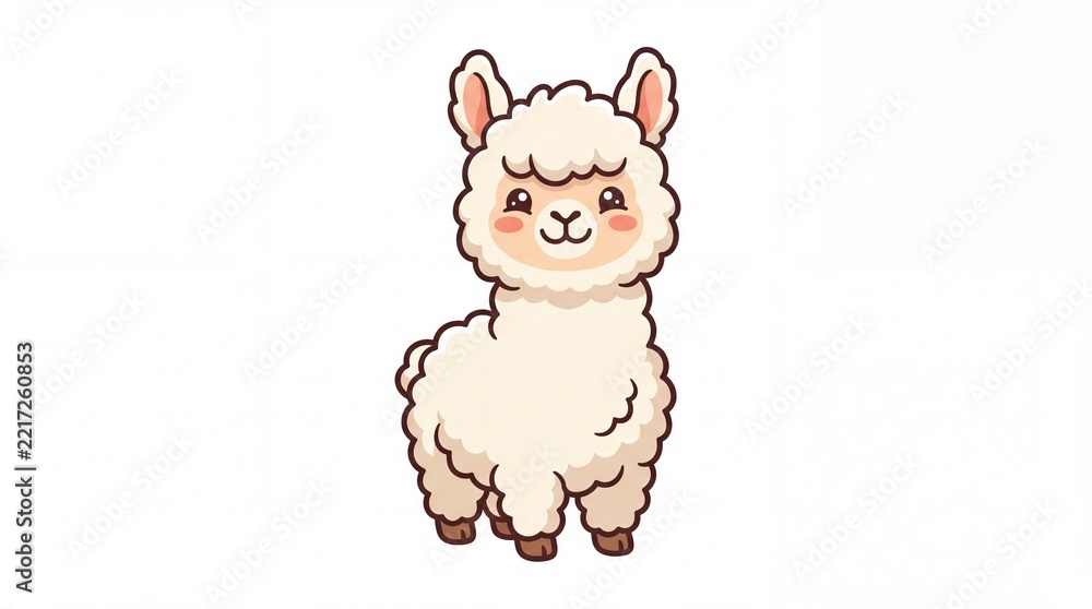 Fototapeta premium Adorable Fluffy White Alpaca Illustration Featuring A Cute Friendly Cartoon Character Design For Nursery Decor And Childrens Stationery Projects