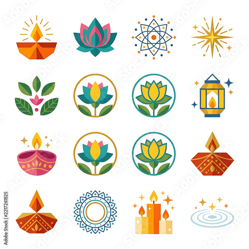Diwali icon set collection isolated on a transparent background
