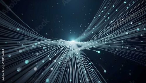 Cyan fiber strands forming elegant technological light trails