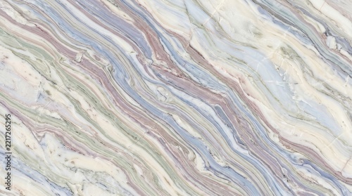 Multi-colored marble texture with diagonal swirling veins in blue, pink, and green for artistic interior wall and floor backgrounds