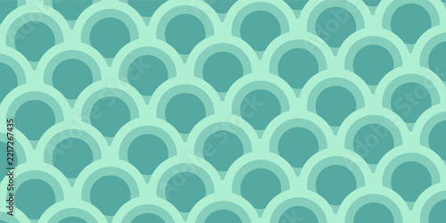 Japanese wave pattern background vector with green fish scale motif for oriental banner, sea wave backdrop, and traditional Asian print design