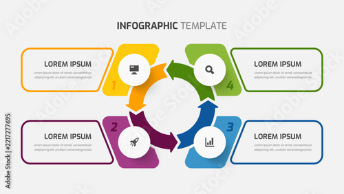 Business Infographic Template with Four Numbers, Arrows, Lines, and Icon for Presentation