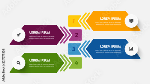 Four Business Infographic with Abstract Design, Numbers and Icons for Presentation, Flow Chart