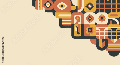 Geometric folk art pattern corner border with ethnic abstract shapes