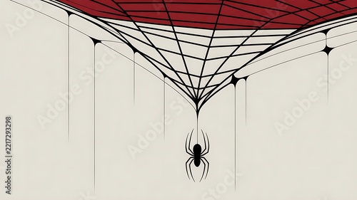 Detailed spider web with hanging spider creating a spooky halloween background