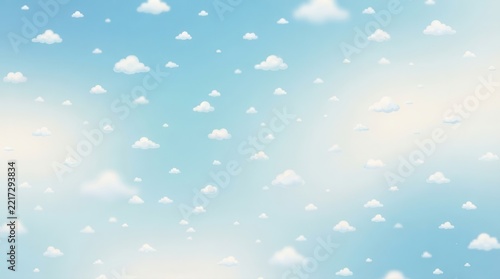Whimsical Blue Sky with Playful Cartoon Clouds, a Dreamy Peaceful Background for Children's Designs and Imagination