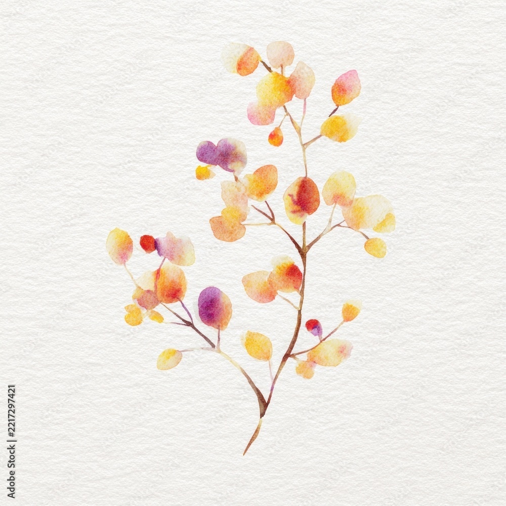 Fototapeta premium Watercolor autumn branch with colorful leaves.