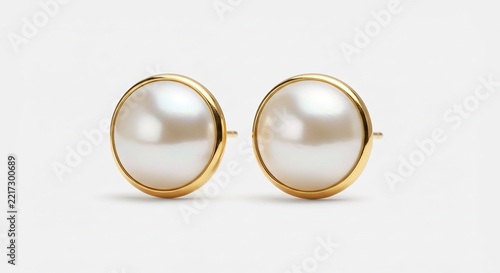 Elegant Pearl Earrings: A pair of classic pearl stud earrings, encased in a delicate gold setting, exudes timeless sophistication and refined beauty.