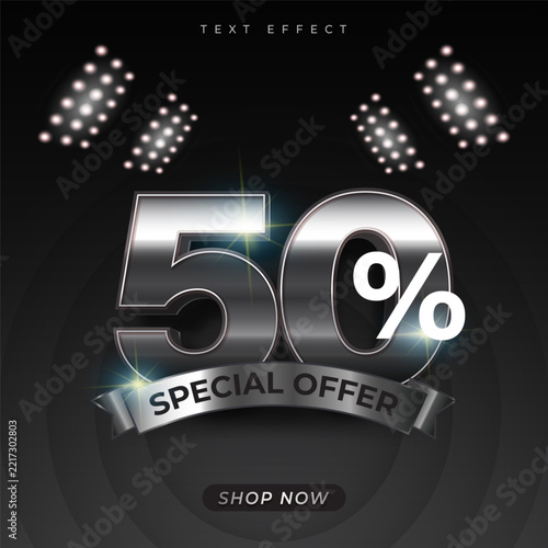 Luxury 3D Silver Chrome 50 Percent Off Special Offer Text Effect Template