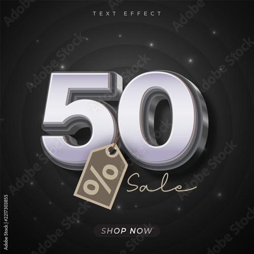 Modern 3D Silver Metallic 50 Percent Sale Tag Text Effect Template