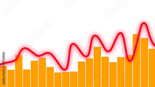 Rising orange bar chart with red trend line representing financial growth and market performance