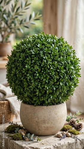 Vibrant Green Sphere Crafted from Dense Leaves, Ideal for Adding an Elegant Touch to Any Space with Natural Elements, Perfect for Home and Garden Decor