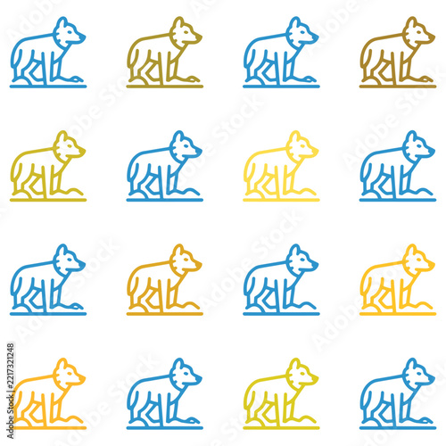 Seamless Pattern of Minimalist Wolf Icons in Blue and Gold Line Art