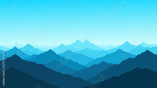 Layered Cyan Mountain Landscape Background Vector Illustration
