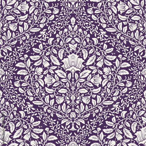 Intricate Cream Botanical Tapestry Aubergine Background