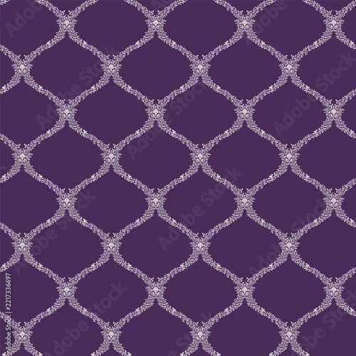 Petite Leafy Ogee Trellis Plum Ground