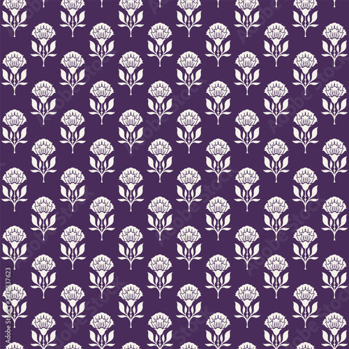 Cream Carnation Block Print Aubergine Repeat