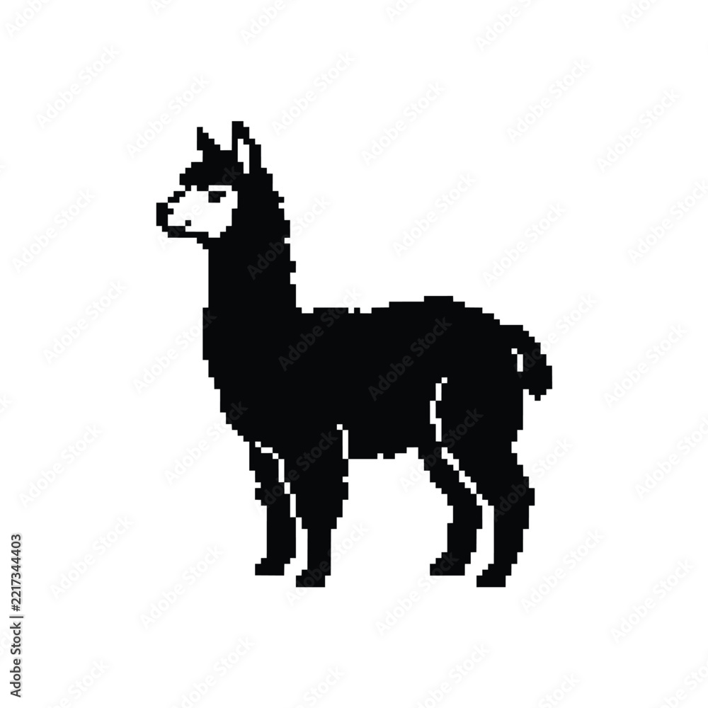 Fototapeta premium Black alpaca pixel art vector illustration of a cute llama animal for retro gaming design projects