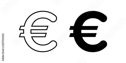 Euro currency symbol outline and solid versions on checkered backdrop.