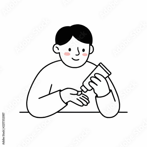 Person applying cream to hand, simple line art illustration