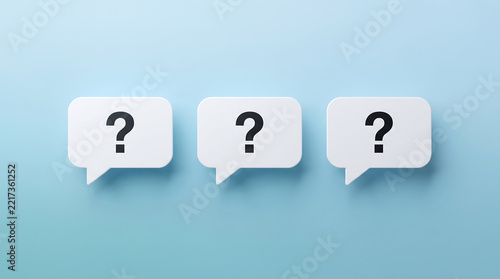 Three Speech Bubbles With Question Marks On Light Blue Background