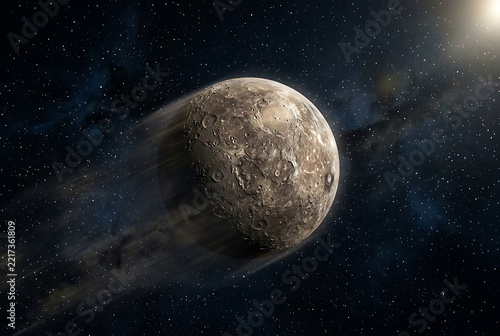 Realistic 3D Illustration of Planet Mercury in Deep Space.
